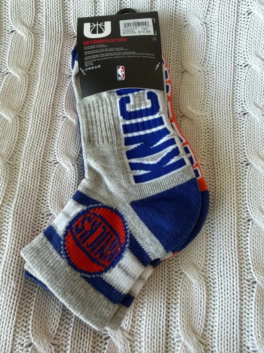 NEW YORK Knicks Kids Crew Socks 3 Pairs Size 4 - 9 Children’s Sock NBA Licensed